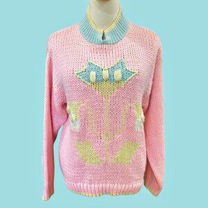 Hand Knit Pastel Chunky Knit Sweater M Kawaii Fairy Kei Cottagecore Grandma Core